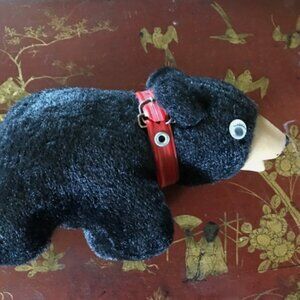 Vintage Black Plush Bear w/ Red Plastic Collar & Googly Eyes – MCM